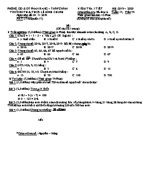 Đề kiểm tra 1 tiết môn Số học Lớp 6 - Tiết 39 - Trường TH và THCS Lê Đình Chinh -Năm học 2019-2020 (Có đáp án)